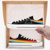 Dark Side Of The Moon Rainbow Prism – Pink Floyd Low Top Retro Canvas Shoes Mockup - OtherBrick