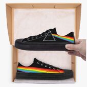 Dark Side Of The Moon Rainbow Prism – Pink Floyd Low Top Retro Canvas Shoes Mockup Black - OtherBrick