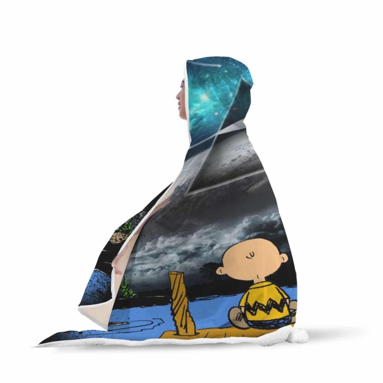 Snoopy And Charlie Brown Looking Dark Side Of The Moon Pink Floyd Hooded Blanket Snoopy And Charlie Brown Looking Dark Side Of The Moon Pink Floyd Hooded Blanket