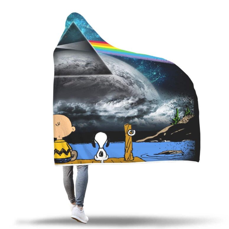 Snoopy And Charlie Brown Looking Dark Side Of The Moon Pink Floyd Hooded Blanket Snoopy And Charlie Brown Looking Dark Side Of The Moon Pink Floyd Hooded Blanket