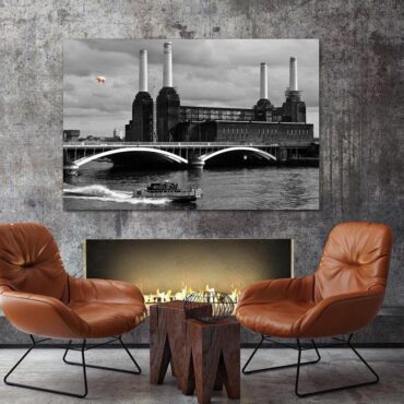 Pink Pig Over Battersea Black and White Pink Floyd Canvas