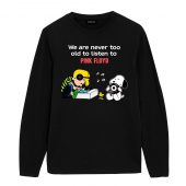 Snoopy Charlie Brown We Are Never Too Old To Listen To Pink Floyd Front Longsleeve Black - OtherBrick