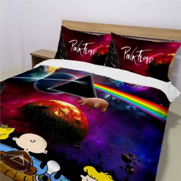 Snoopy Dark side of the moon Eclipse Galaxy Pink Floyd Bedding Set