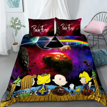 Snoopy Dark side of the moon Eclipse Galaxy Pink Floyd Bedding Set
