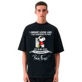 Snoopy Woodstock Listening To Pink Floyd Front Shirt Man Black - OtherBrick