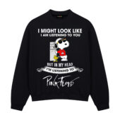 Snoopy Woodstock Listening To Pink Floyd Front Sweatshirt Black - OtherBrick