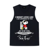 Snoopy Woodstock Listening To Pink Floyd Front Tank Black - OtherBrick