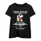 Snoopy Woodstock Listening To Pink Floyd Front Wtee Black - OtherBrick