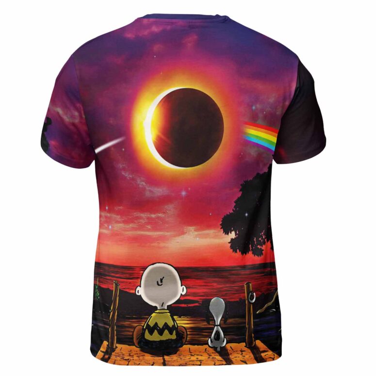 Snoopy Dark side of the moon Eclipse Galaxy Full Print Pink Floyd Shirt