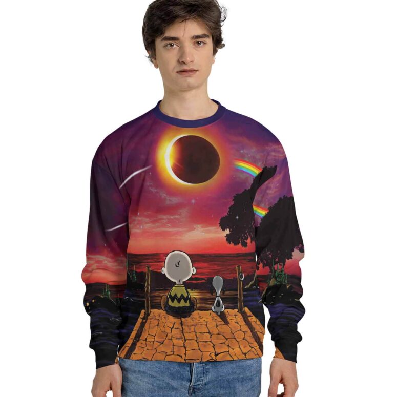 Snoopy Dark side of the moon Eclipse Galaxy Full Print Pink Floyd Shirt