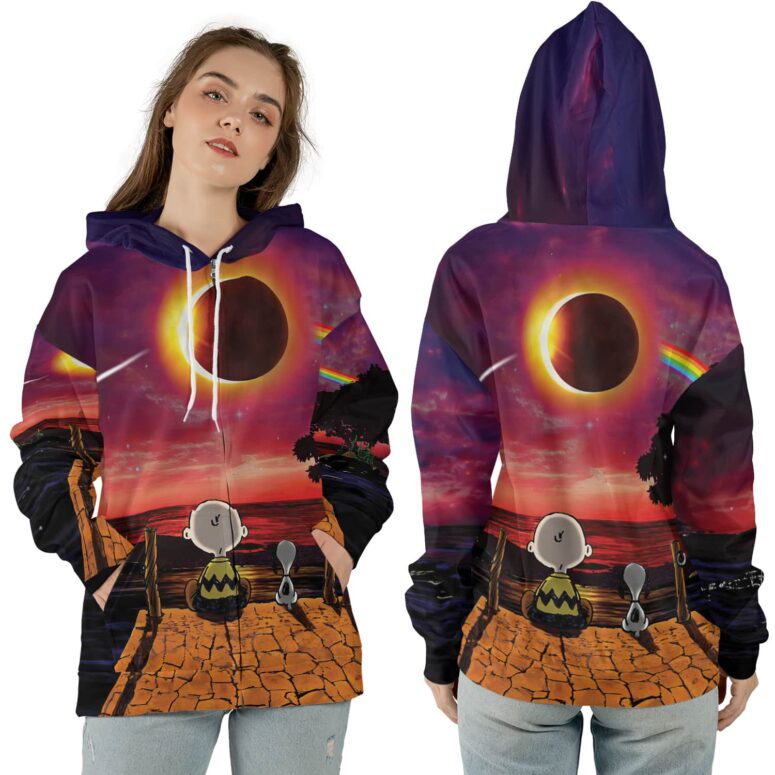 Snoopy Dark side of the moon Eclipse Galaxy Full Print Pink Floyd Shirt