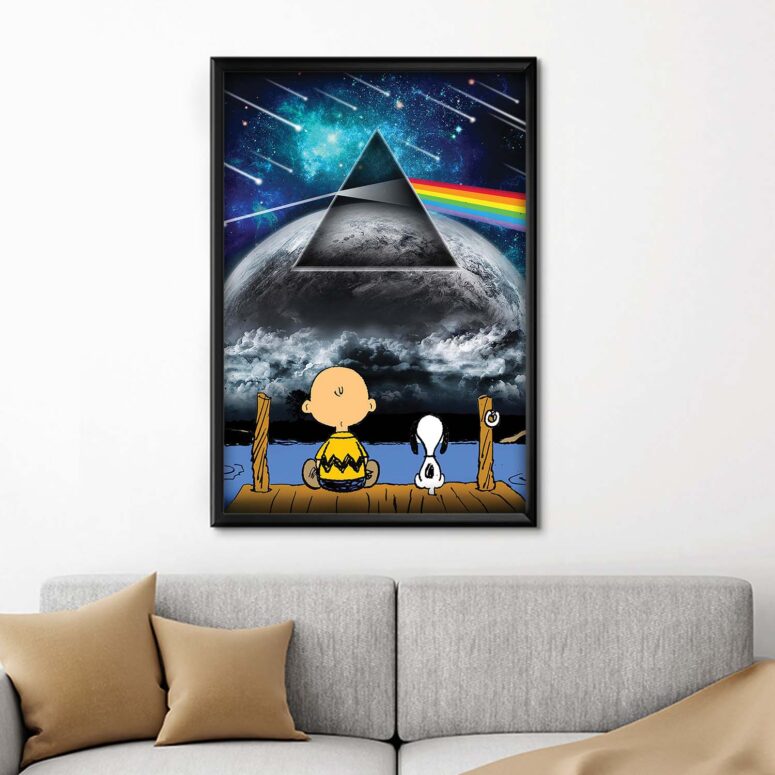 Snoopy And Charlie Brown Looking Dark Side Of The Moon Pink Floyd Canvas Snoopy And Charlie Brown Looking Dark Side Of The Moon Pink Floyd Canvas