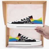 Dark Side Of The Moon Watercolor Painting Pink Floyd Low Top Retro Canvas Shoes Mockup - OtherBrick