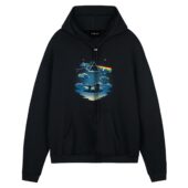 Lilo And Stitch Starry Sky Pink Floyd Front Hoodie Black - OtherBrick