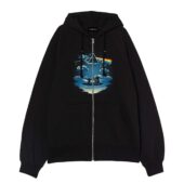 Lilo And Stitch Starry Sky Pink Floyd Front Ziphoodie Black - OtherBrick