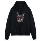Pink Floyd Rock On Devil Horns Hand Gesture Front Hoodie Black - OtherBrick