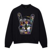 Pink Floyd Rock On Devil Horns Hand Gesture Front Sweatshirt Black - OtherBrick