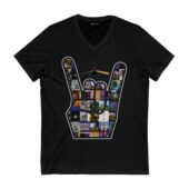 Pink Floyd Rock On Devil Horns Hand Gesture Front Vneck Black - OtherBrick