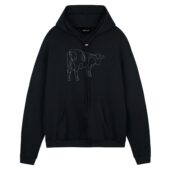 Atom Heart Mother Cow Line Art Front Hoodie Black - OtherBrick