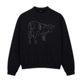 Atom Heart Mother Cow Line Art Front Sweatshirt Black - OtherBrick
