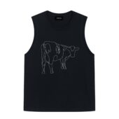 Atom Heart Mother Cow Line Art Front Tank Black - OtherBrick