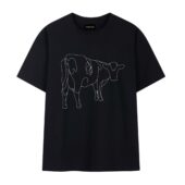 Atom Heart Mother Cow Line Art Front Tshirt Black - OtherBrick