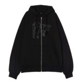 Atom Heart Mother Cow Line Art Front Ziphoodie Black - OtherBrick