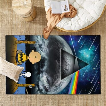 Snoopy And Charlie Brown Looking Dark Side Of The Moon Pink Floyd Rug