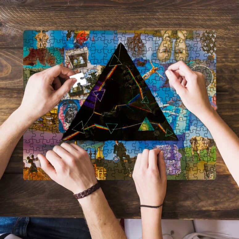Dark Side Of The Moon Pulse Pink Floyd Album Collage Digital Art Wooden Puzzle