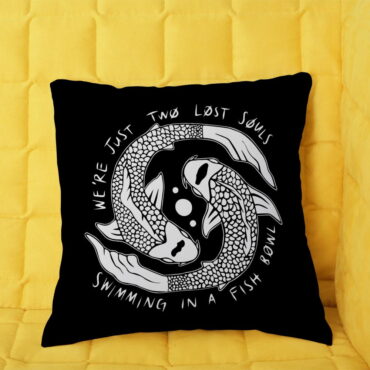 Alternative view of We’re Pink Just Two Lost Souls Swimming in A Fish Bowl Pink Floyd Cushion Pillow