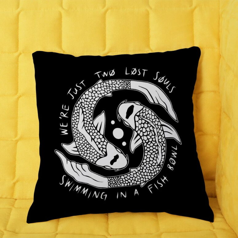We’re Pink Just Two Lost Souls Swimming in A Fish Bowl Pink Floyd Cushion Pillow - Image 2