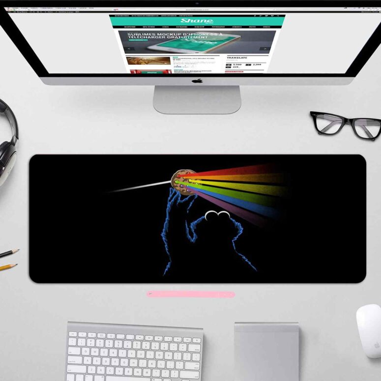 Pink Floyd Dark Side of the Moon Black Cookie Monster - Pink Floyd Mouse Desk Pad