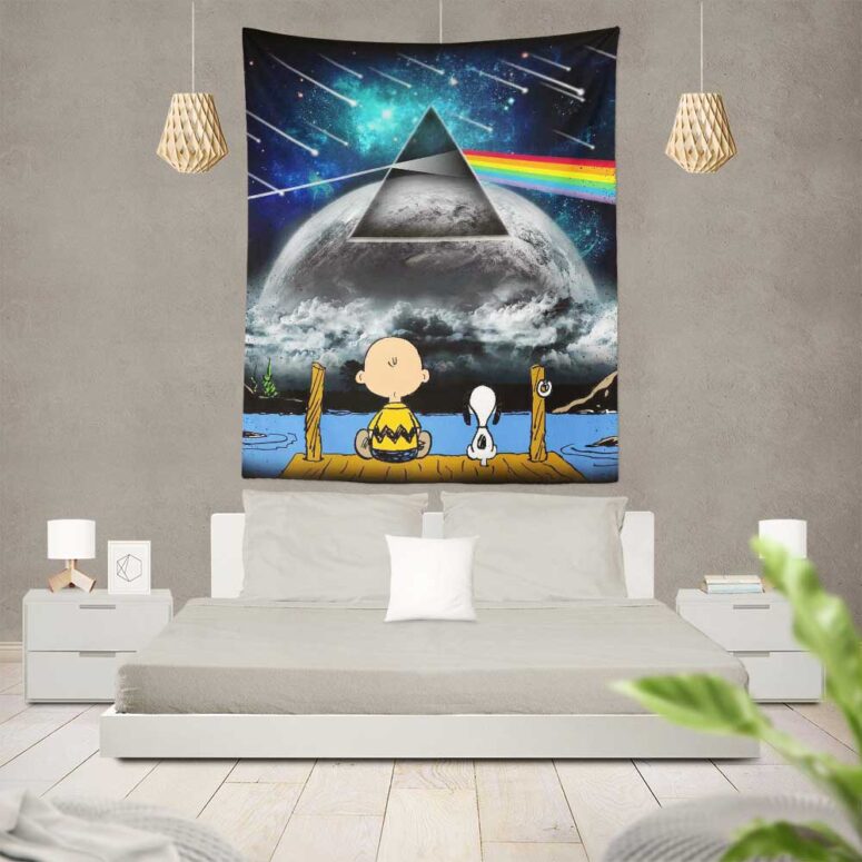 Snoopy And Charlie Brown Looking Dark Side Of The Moon Pink Floyd Tapestry