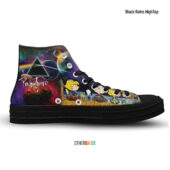 Snoopy Family Back Art Dark Side Of The Moon Eclipse – Pink Floyd High Top Canvas Shoes Black Retro Hightop - OtherBrick