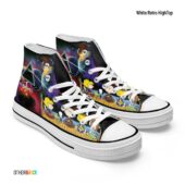 Snoopy Family Back Art Dark Side Of The Moon Eclipse – Pink Floyd High Top Canvas Shoes White Retro Hightop - OtherBrick