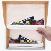 Snoopy Family Back Art Dark Side Of The Moon Eclipse – Pink Floyd Low Top Retro Canvas Shoes Mockup - OtherBrick