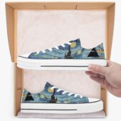 Starry Night Dark Side Of The Moon Van Gogh Pink Floyd Low Top Retro Canvas Shoes White Mockup - OtherBrick