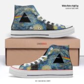 Starry Night Dark Side Of The Moon Van Gogh – Pink Floyd White Retro Hightop 2stripe - OtherBrick