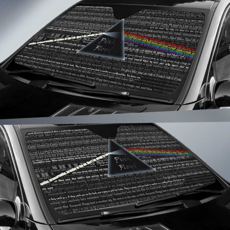 Pink Floyd Lyric Collage Prism Vintage Auto Sun Shade