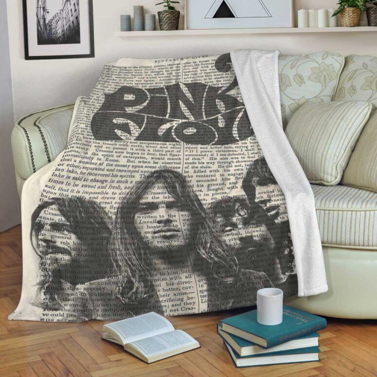 Pink Floyd Fleece Blanket - Art Print on 1850 Antique Book Page Premium