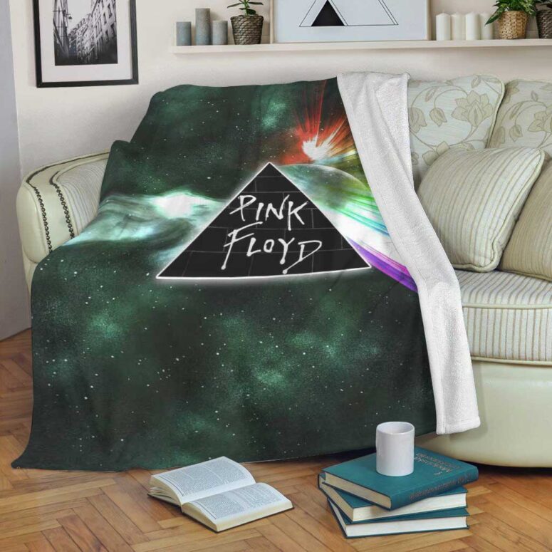 Pink Floyd Fleece Blanket - Dark Side Of Moon Galaxy Green Premium Pink Floyd Fleece Blanket - Dark Side Of Moon Galaxy Green Premium