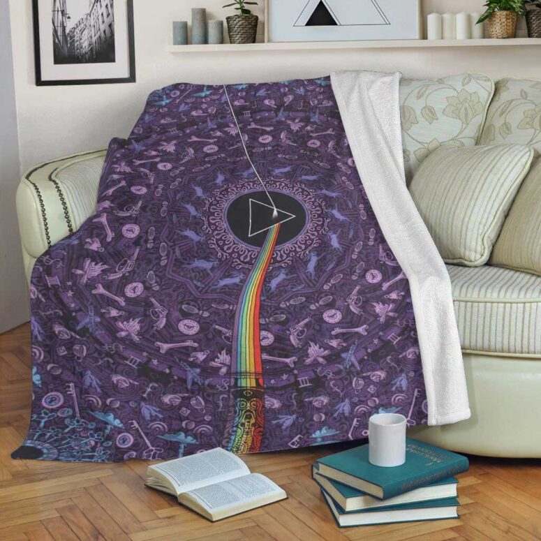 Pink Floyd Fleece Blanket - Dark Side of the Moon Album Psychedelic Premium Pink Floyd Fleece Blanket - Dark Side of the Moon Album Psychedelic Premium