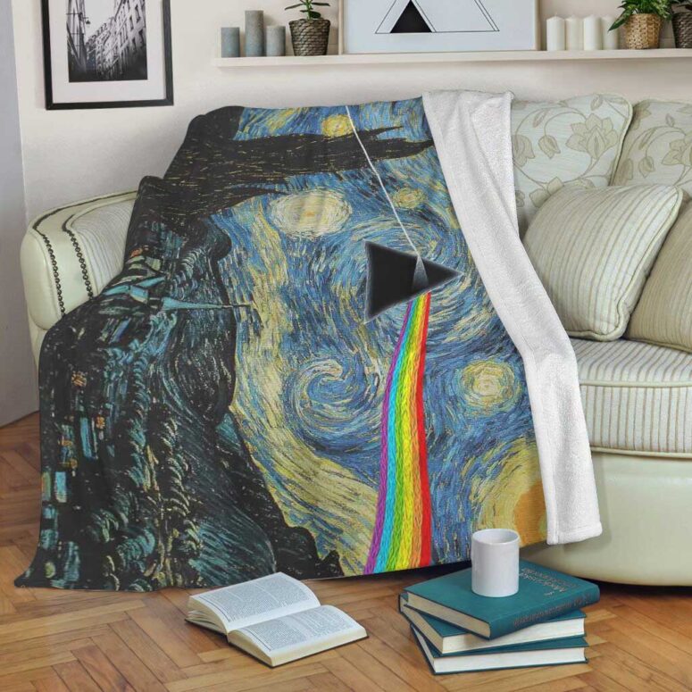 Pink Floyd Fleece Blanket - Starry Night Dark Side Of The Moon Van Gogh Pink Floyd Fleece Blanket - Starry Night Dark Side Of The Moon Van Gogh