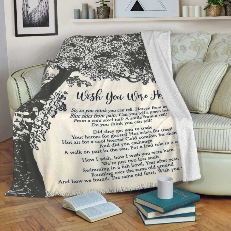 Pink Floyd Fleece Blanket - Wish You Were Here Lyric Vintage Tree Premium Pink Floyd Fleece Blanket - Wish You Were Here Lyric Vintage Tree Premium