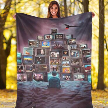 Pink Floyd Fleece Blanket - Boy Watching Pink Floyd Show Premium