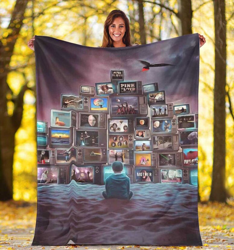 Pink Floyd Fleece Blanket - Boy Watching Pink Floyd Show Premium