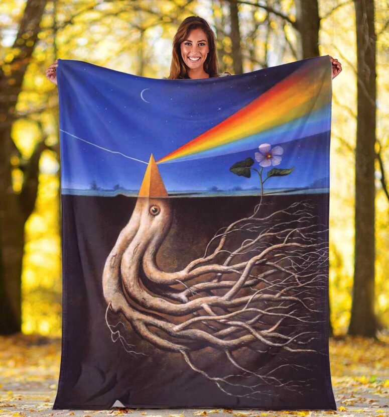 Pink Floyd Fleece Blanket - Dark Side Of the Root Art Premium Pink Floyd Fleece Blanket - Dark Side Of the Root Art Premium