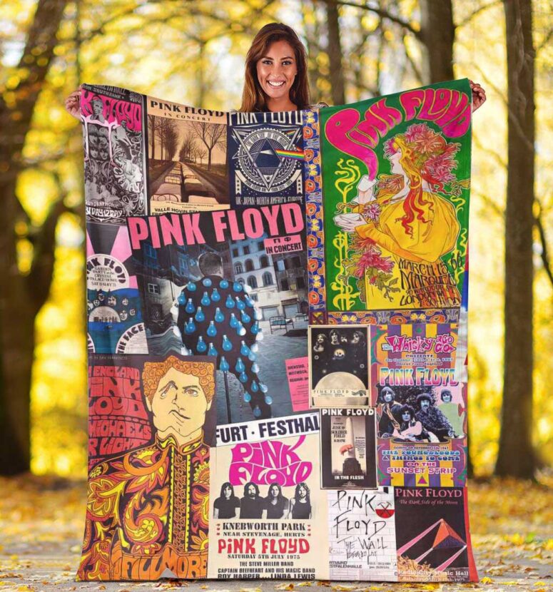 Pink Floyd Fleece Blanket - Vintage Rock Concert Posters Premium Pink Floyd Fleece Blanket - Vintage Rock Concert Posters Premium