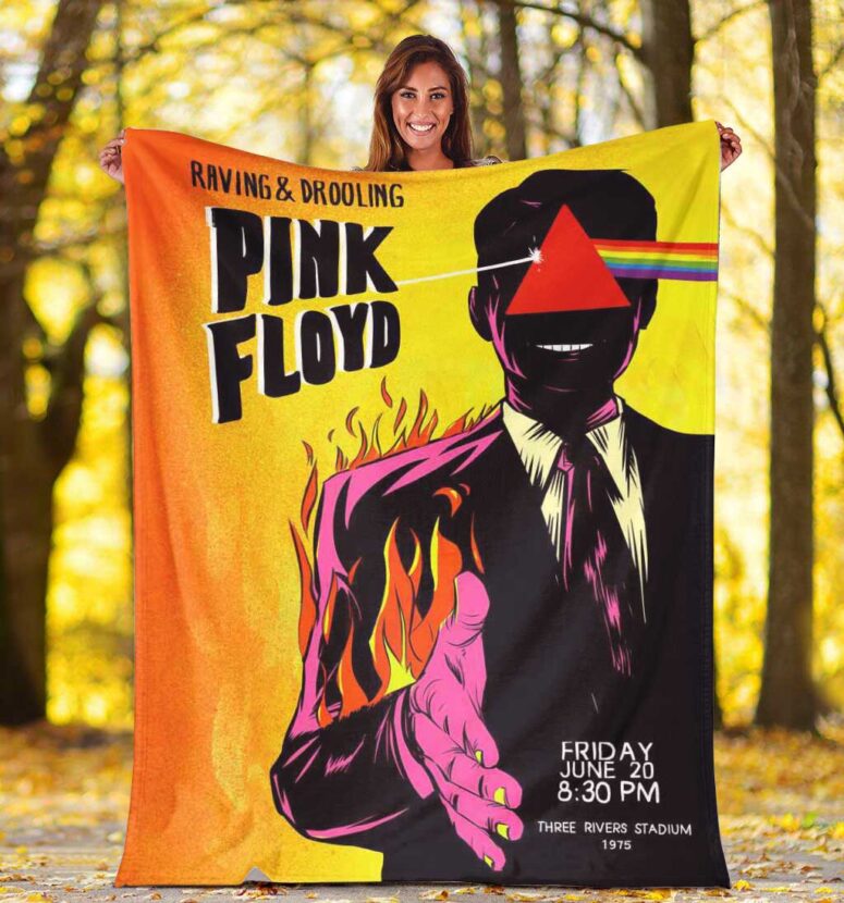Pink Floyd Fleece Blanket - Raving and drooling Poster 1975 Premium Pink Floyd Fleece Blanket - Raving and drooling Poster 1975 Premium