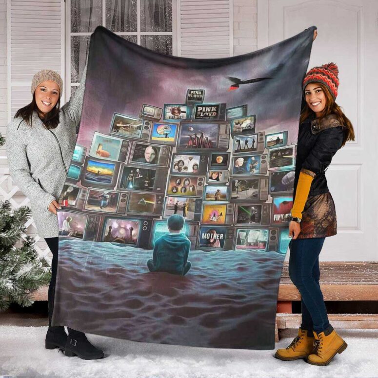 Pink Floyd Fleece Blanket - Boy Watching Pink Floyd Show Premium